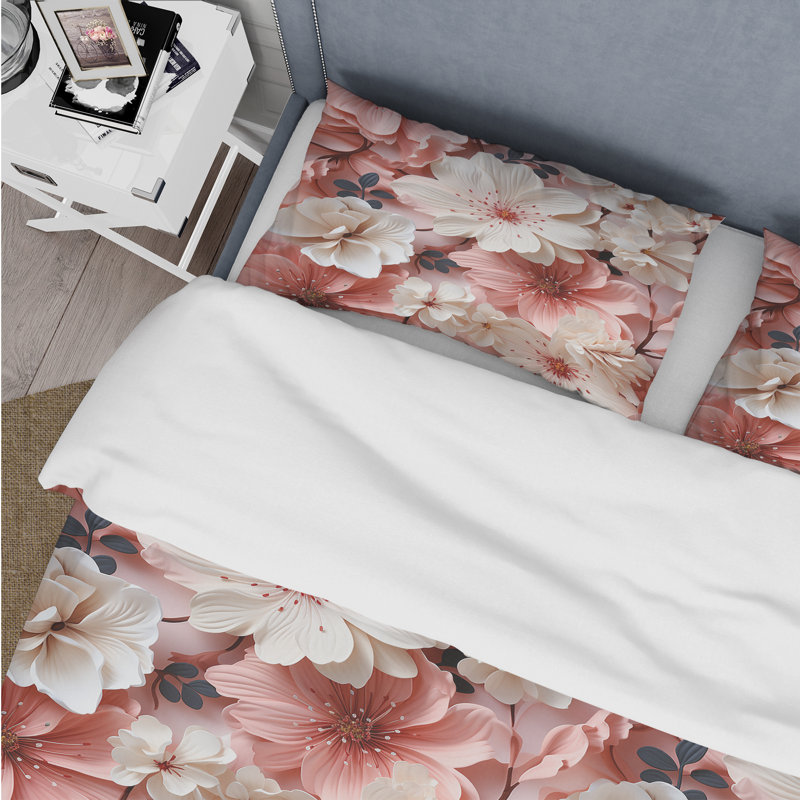 Pink And White Poppies Blossoming Grace II - Ensemble de housse de couette à motif floral