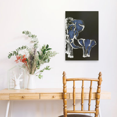 Blue Elephant Family Abstract Contemporary Minimalist Elephant Wildlife Wall Art