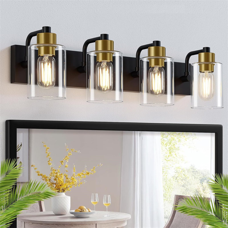 Dimmable Vanity Light, 4, Matte Black/Gold