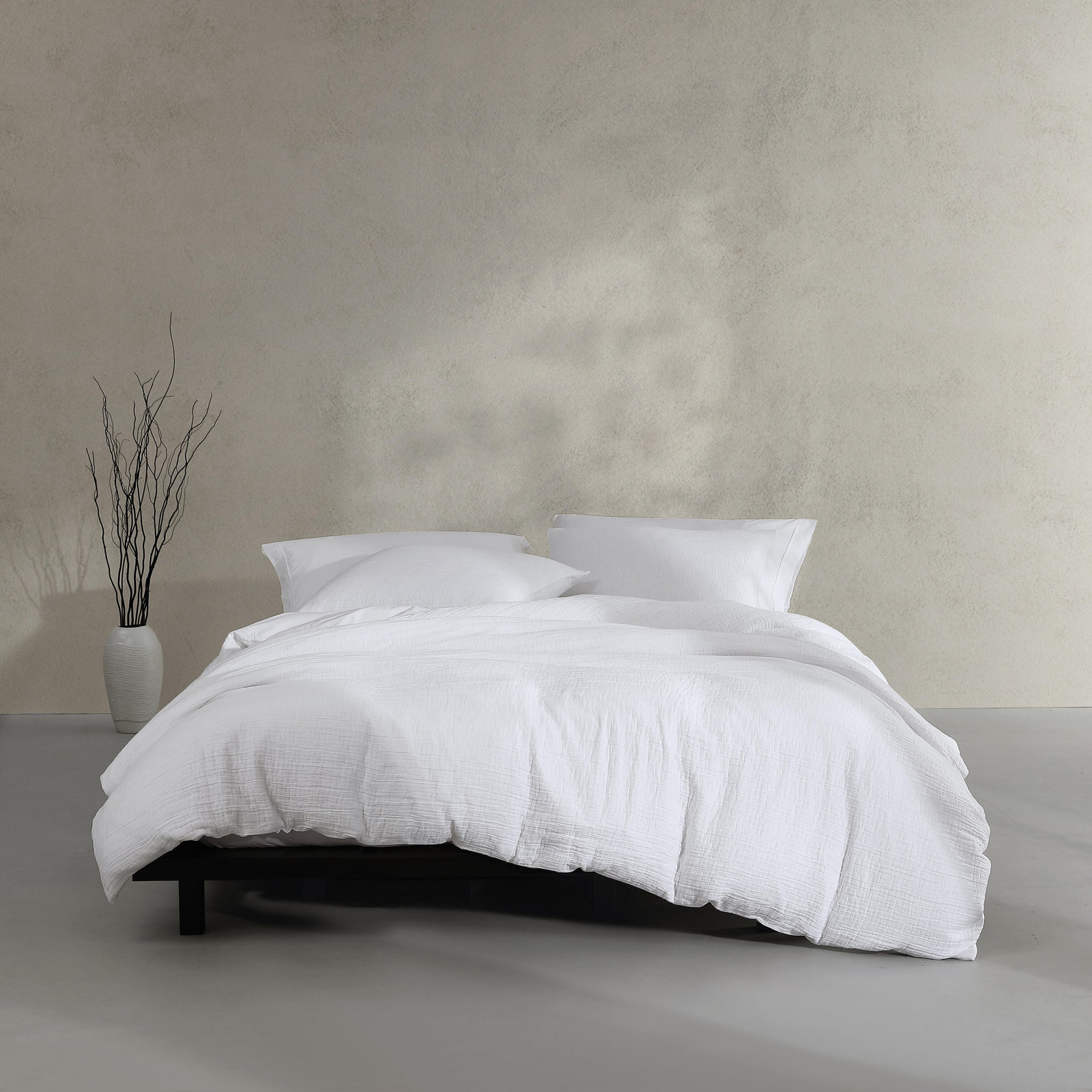 Calvin Klein Washed Texture Solid Cotton Duvet Cover Set, White, Queen Duvet Cover + 2 Standard Shams