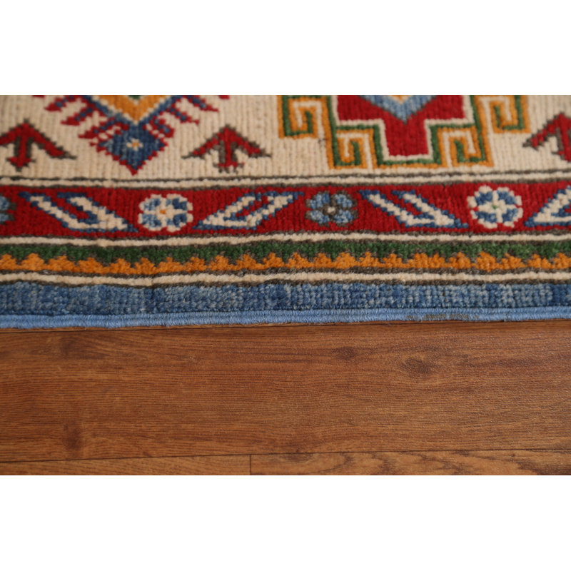 Tapis unique en laine noué à la main 6 pi 4 po x 9 pi 9 po nouvel âge en bleu / rouge / ivoire