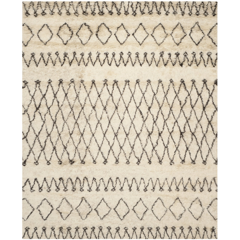 Clem Southwestern Handmade Tufted Wool Ivory/Brown Area Rug, Rectangle 9' x 12'