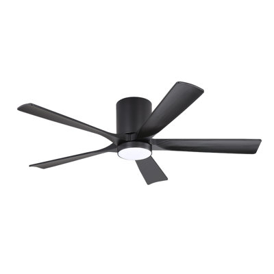 52 In. 5 Solid Wood Blades Flush Mount Indoor Ceiling Fan With Light Kit