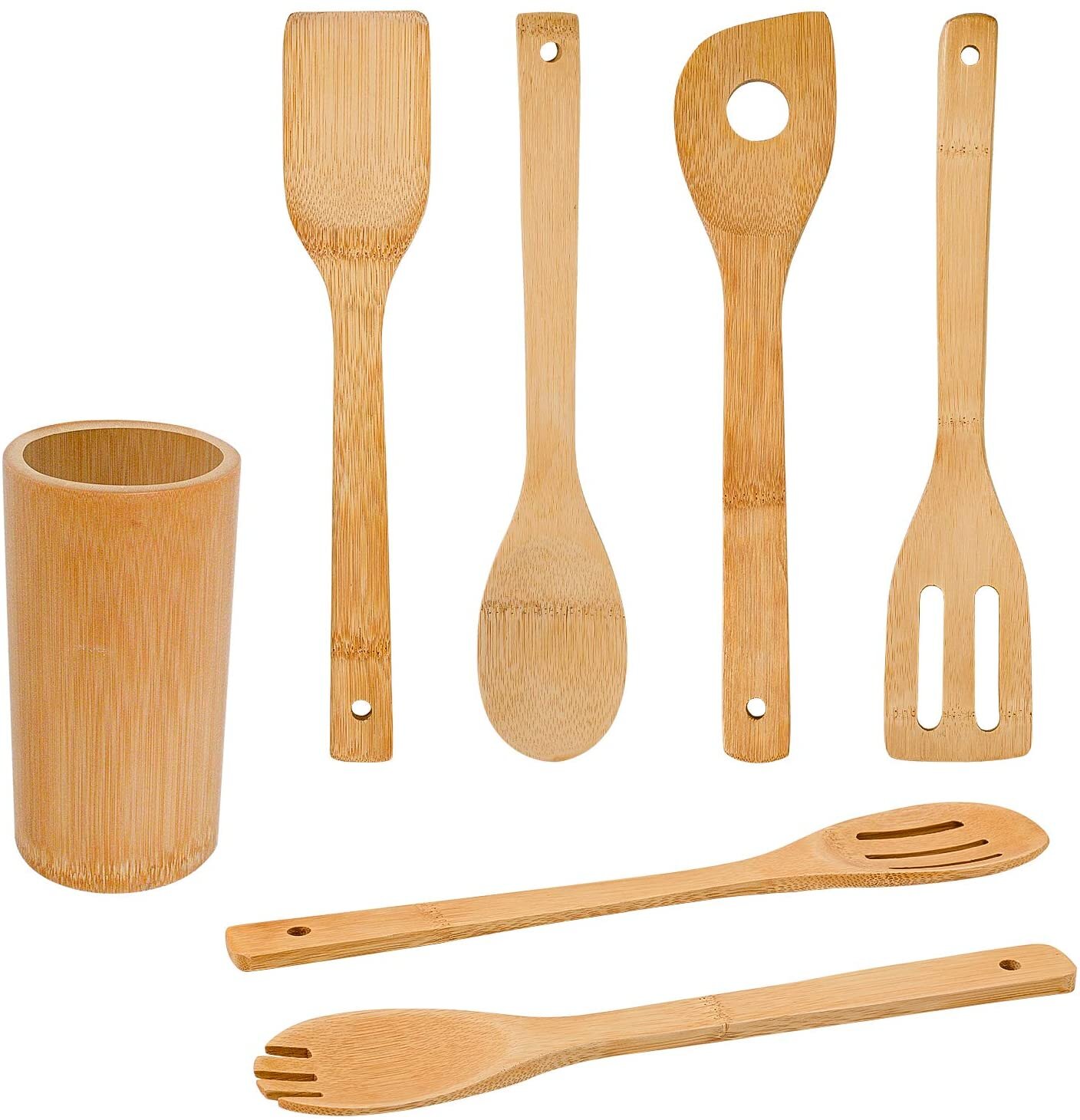 Zulay 6 Piece Teak Wooden Spoons Spatula Non-Stick Kitchen Cooking