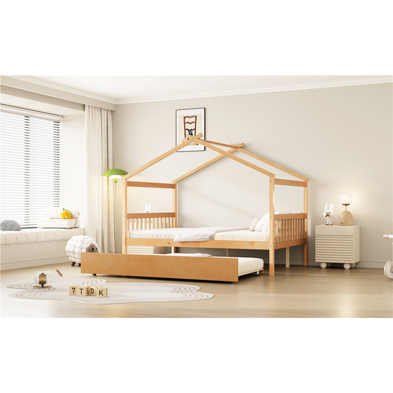 Lit simple gigogne double, lit en bois naturel, structure, offre un bon sommeil pour un lit en bois avec lit gigogne, pin massif