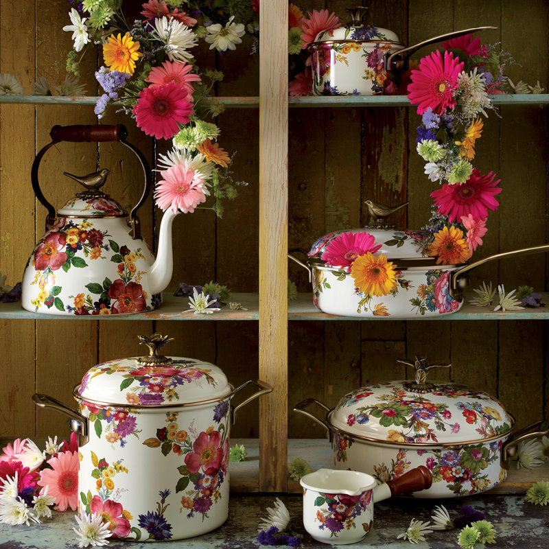 Flower Market 3 Quart Tea Kettle with Bird