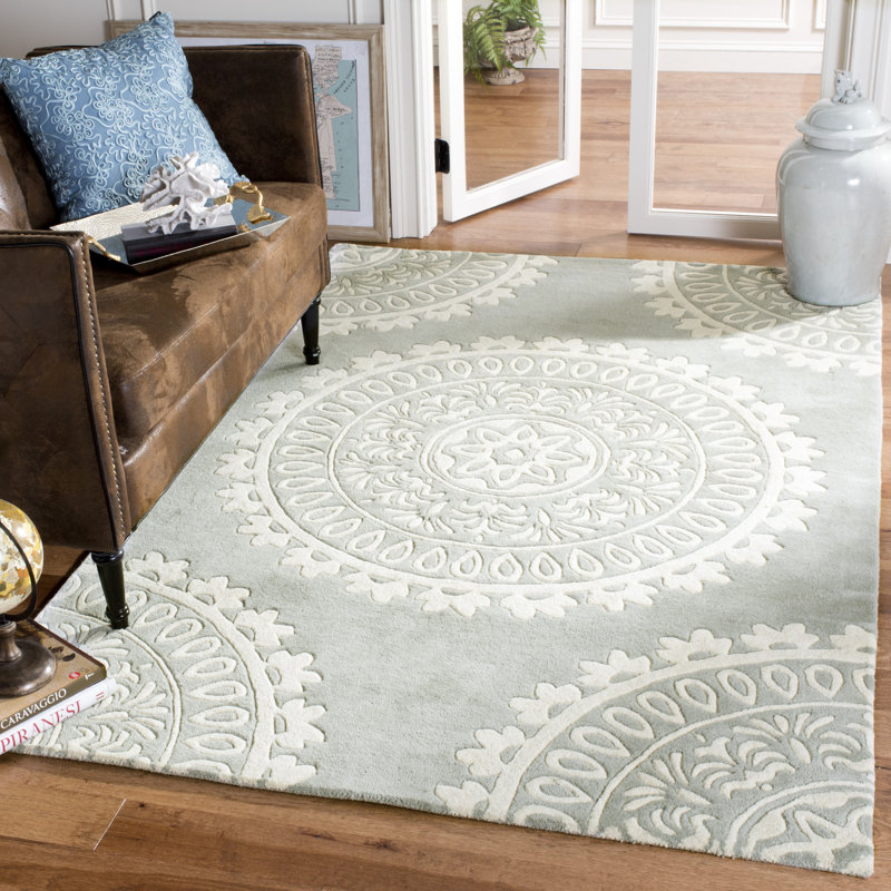 Tapis gris en laine touffeté à la main Rudra, Rectangle 5 pi x 8 pi