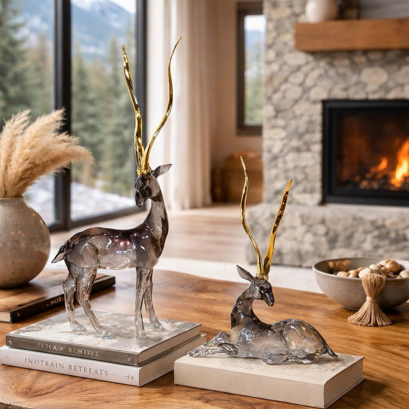Ensemble de 2 sculptures en cristal cerf
