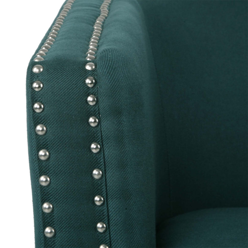 Aajaylah Upholstered Swivel Barrel Chair, Green Fabric