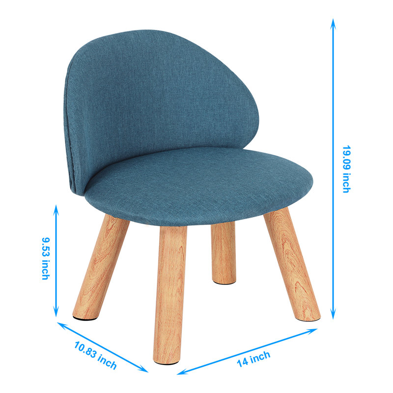 Tabouret en bois rembourré, lin, enfants, Bleu