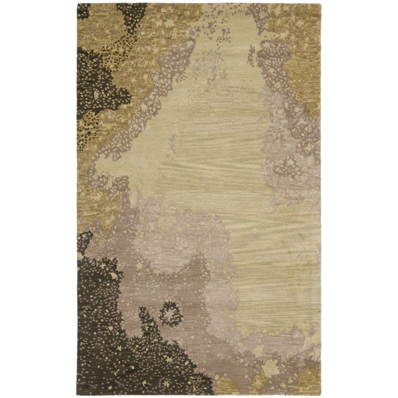 Tapis abstrait en laine et viscose touffetés à la main Amier, Rectangle 7 pi 6 po x 9 pi 6 po