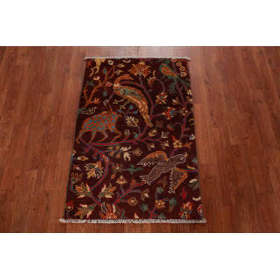 Animals Design Red Ziegler Oriental Accent Rug 2x3