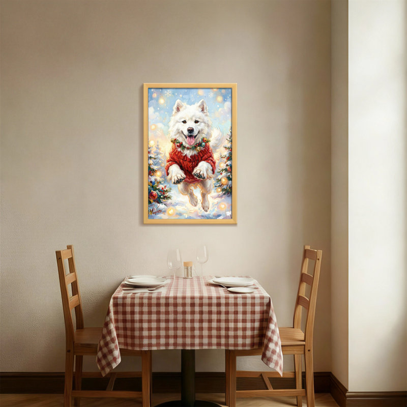 Animals Christmas Dog In Sweater Jumping Snow