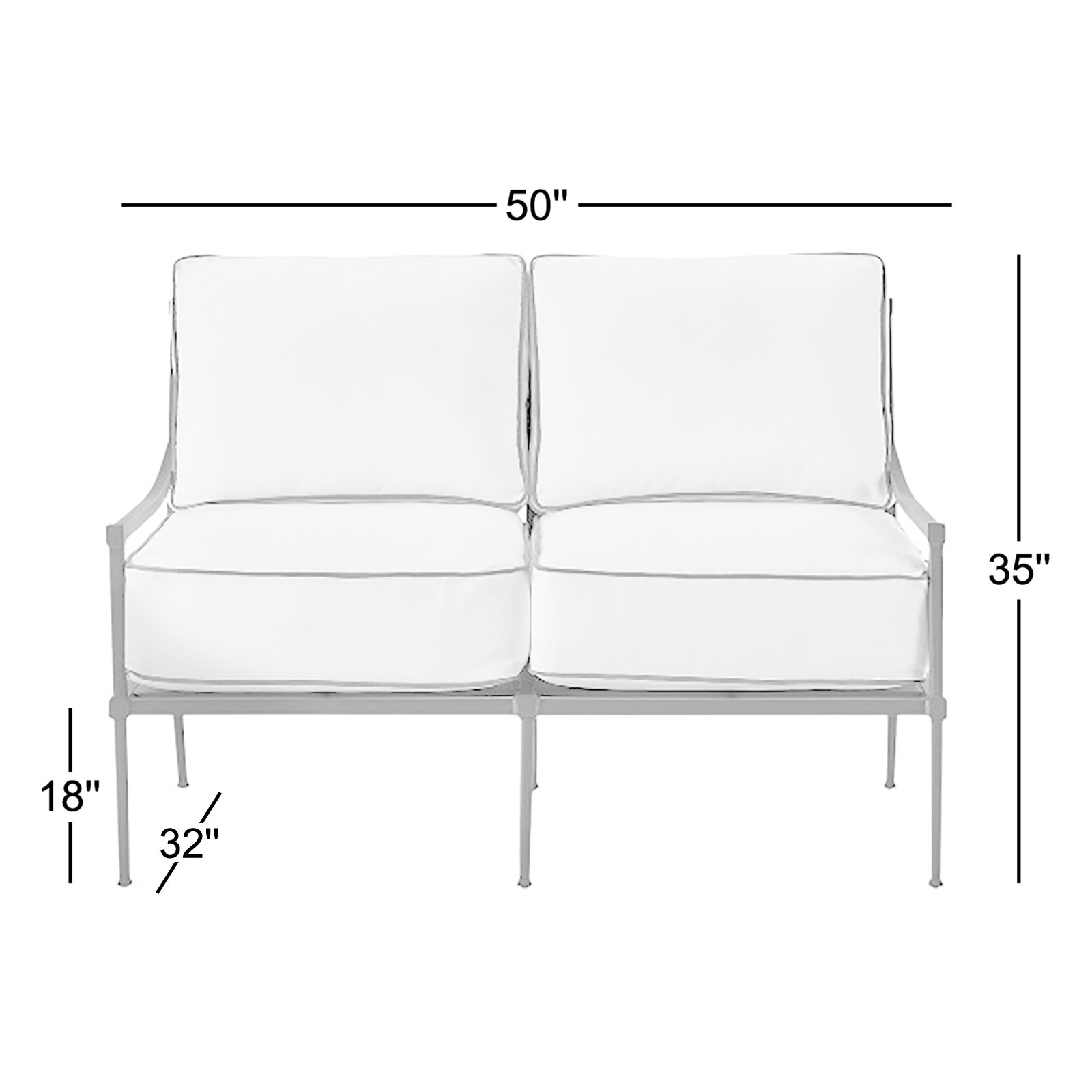 50'' Wide Straight Aluminum Loveseat with Cushions