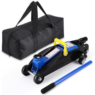 2 Tonne Hydraulic Floor Jack – Low Profile, Heavy-Duty Steel Trolley, Quick Lift Pump, 3.35"–13" Lift Range, Includes Storage Bag – Blue
