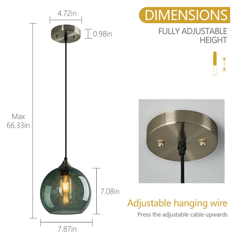 Luminaire suspendu moderne pour îlot de cuisine Dariyon, Gris / vert, H 7,08 po x l 7,87 po x P 7,87 po