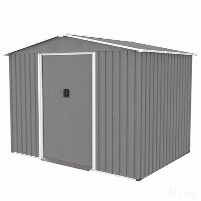 8X6 FT Outdoor Tool Storage Shed With Metal Foundation & Lockable Doors, All Weather Metal Sheds