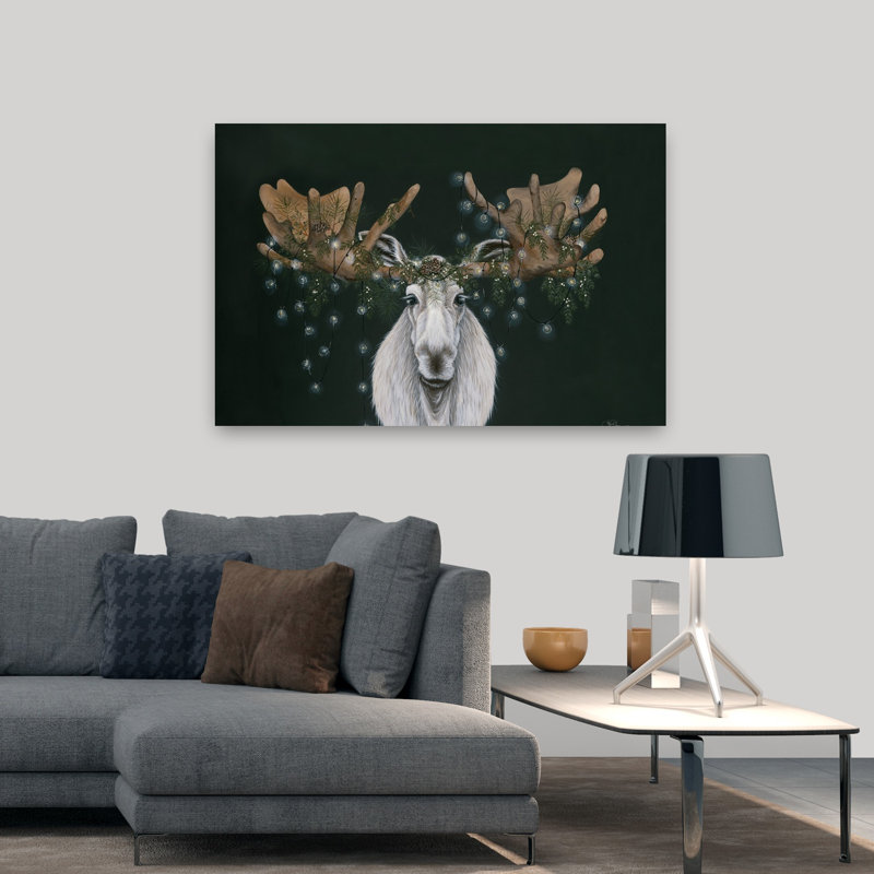 Berry Christ-Moose Whimsical Contemporary Winter Forest Art, 32" H x 48" W