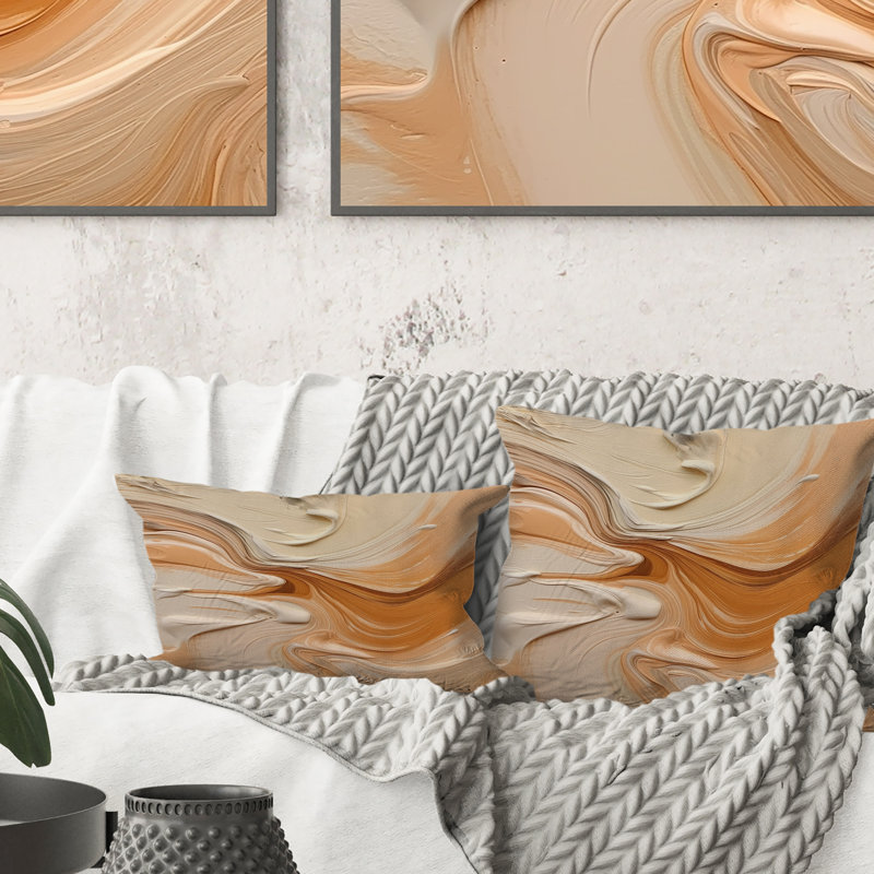 Coussin décoratif orange et beige avec impression abstraite III