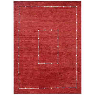 Tapis écologiques en laine nouée à la main Manns - couleur rouge | Motif géométrique