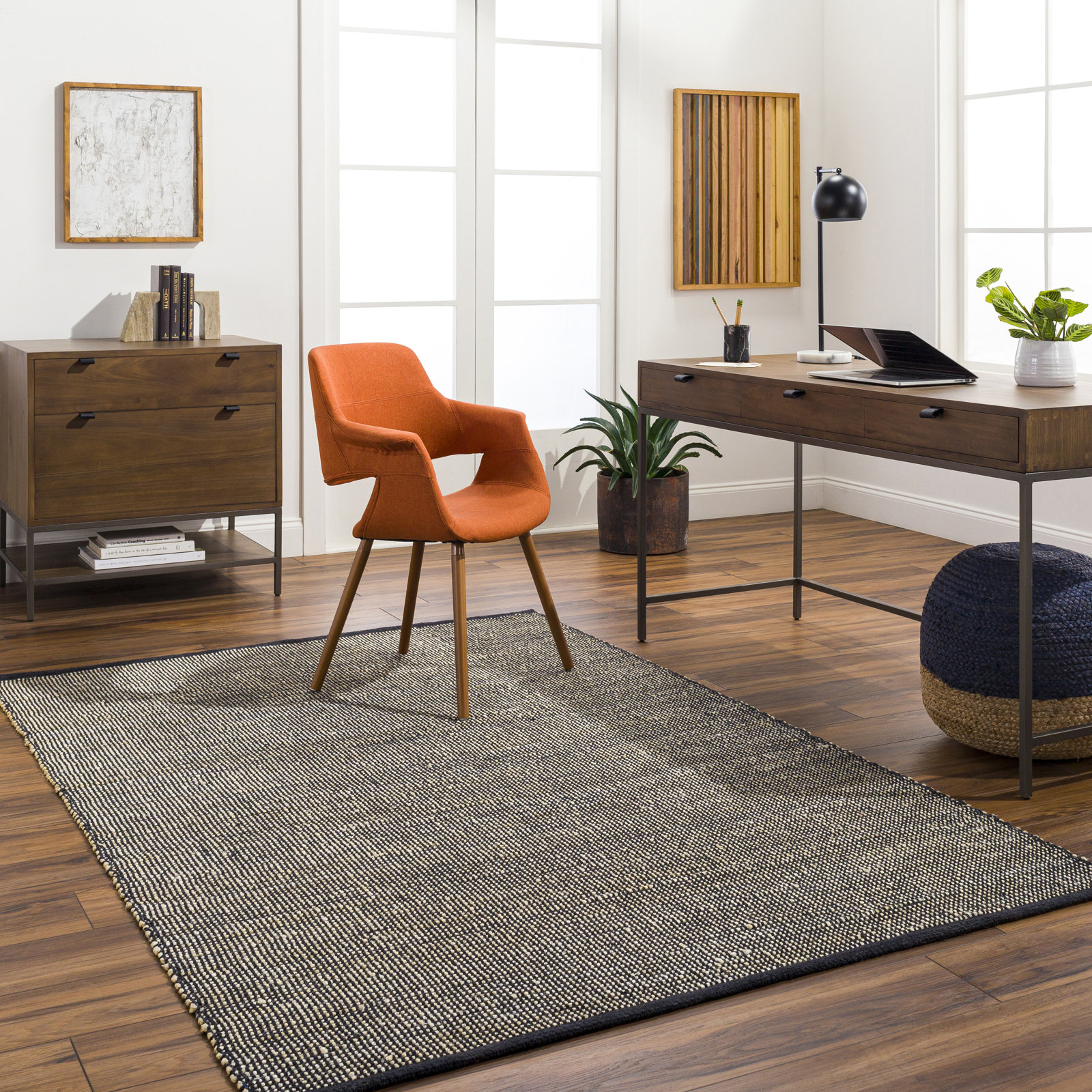 Inge Hand-Woven Checkered Jute Rug, Rectangle 5' x 7'6"