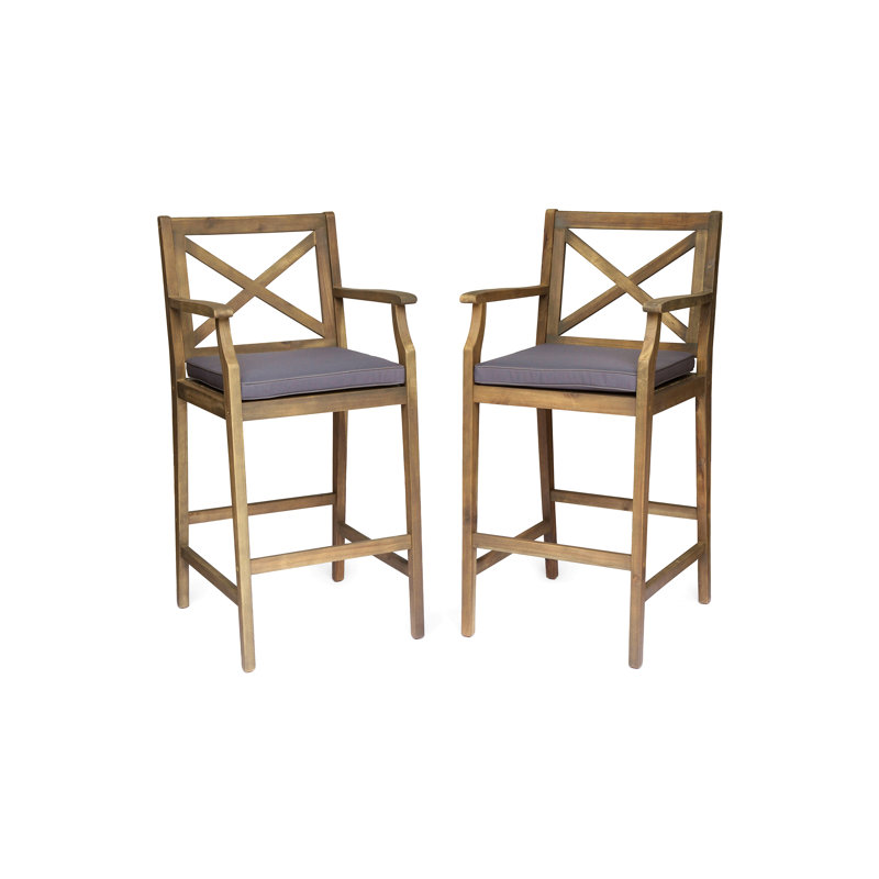 Chaises d'extérieur en bois avec tabourets de patio Perla, Gris, Marron foncé