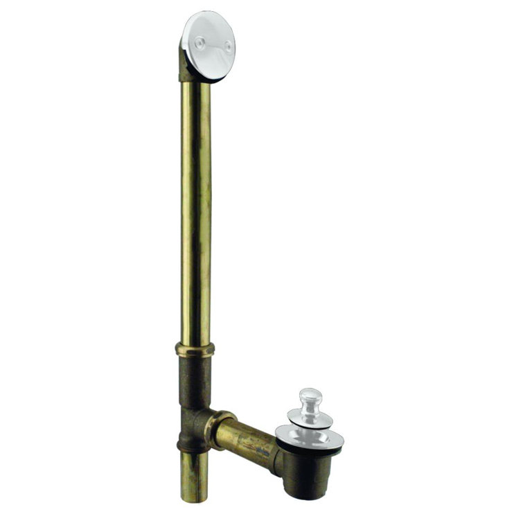 22-1/2" Fully Finished Brass Pull & Close Bathtub Leg Drain Assembly with 2-Hole Overflow