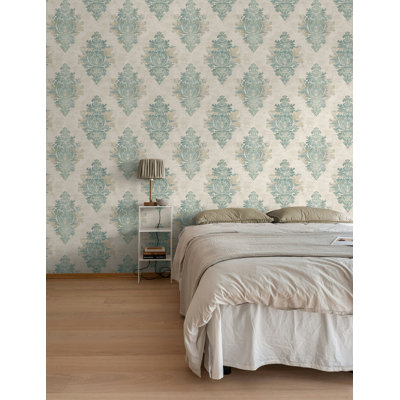 Papier peint damassé patiné fumé et raisin métallique Seabrook Designs