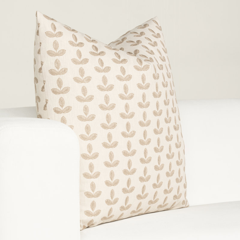 Coussin Birch Lane Trillium, Plumes, Crème avec motif floral, Carré 20 po