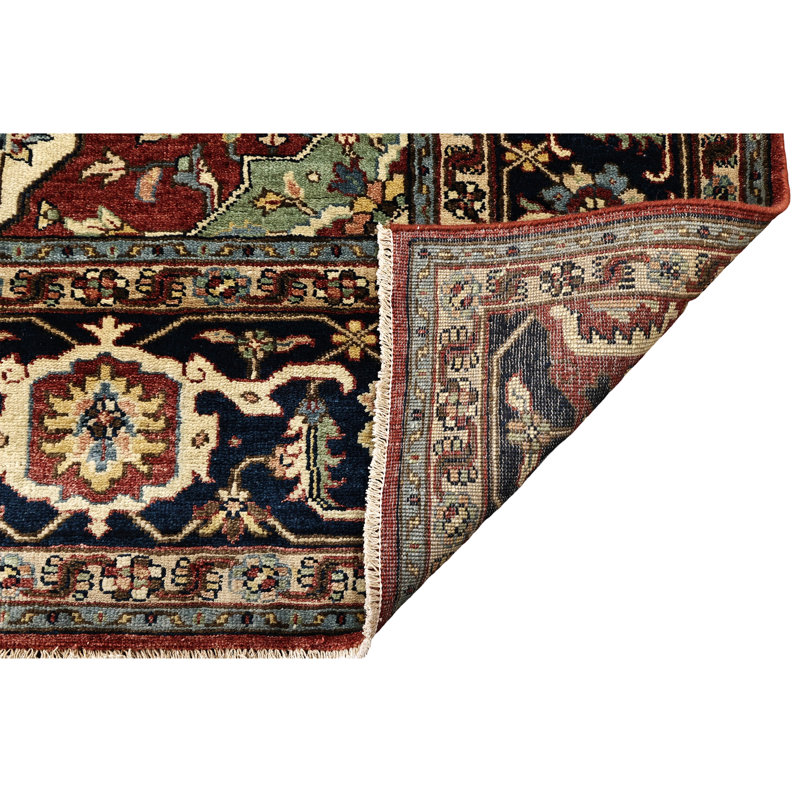 High-Quality Hand-Knotted Red And Blue Area Rug, Rectangle 5' x 8'