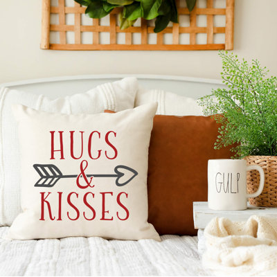 Hugs and Kisses Valentine's Day Cotton Pillow Cover -  Cotton & Crate, PC-VAL-D09-18X18