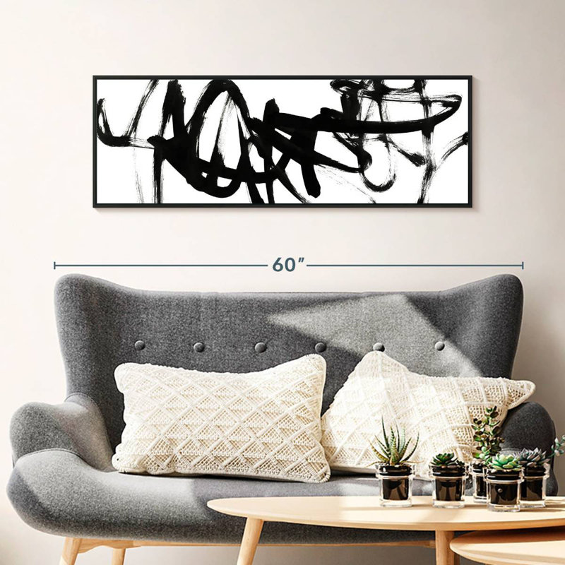 Blanc à noir Willmar V, 43 po x 15 po, Cadre flottant noir
