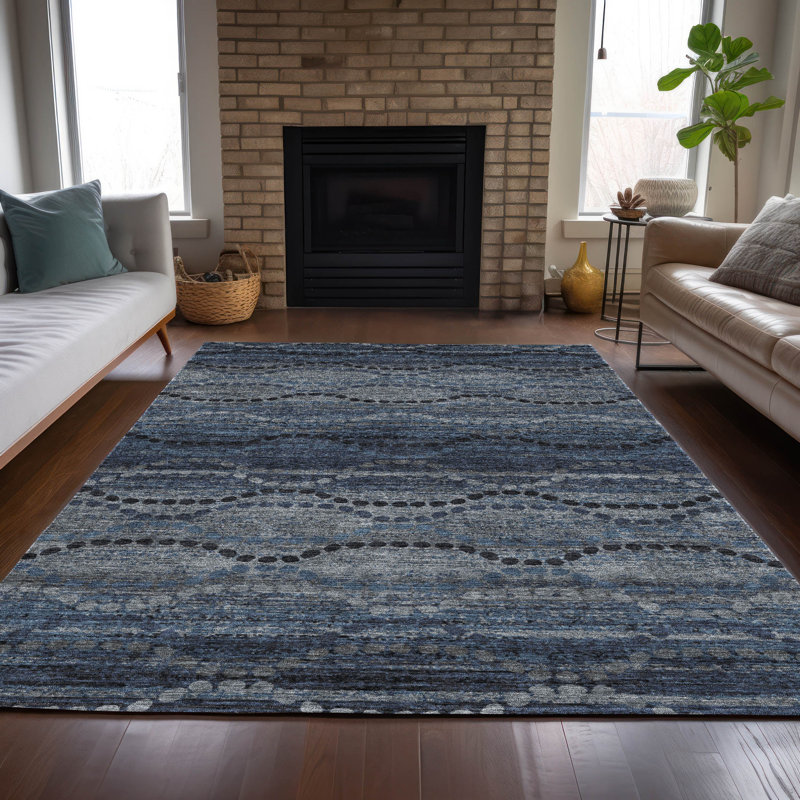 Machine Washable Indoor/Outdoor Xhevrie Navy Rug, Rectangle 2'6" x 3'10"