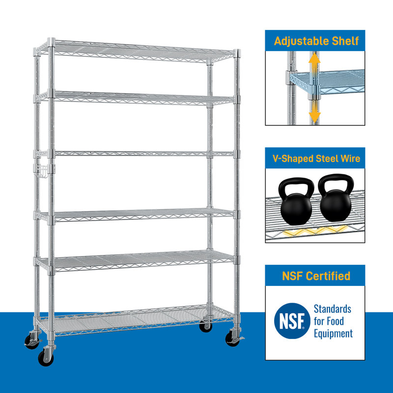 Maxden 46'' W Height Adjustable Shelving Unit with Wheels, Sliver