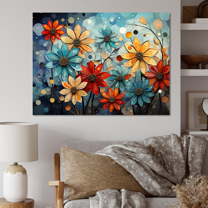«Cubist Zinnias Flowers Collage» sur toile, Toile tendue, H 30 po x l 40 po x P 1,5 po