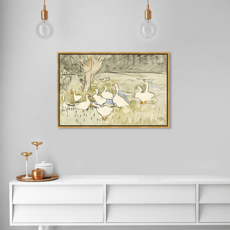 «Ducks» par Theo Van Hoytema - Peinture sur toile, H 24 po x l 36 po, Impression encadrée, Doré