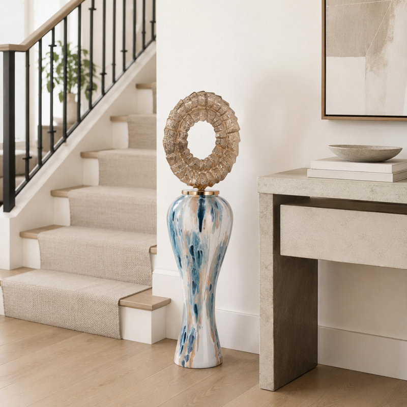 Pot décoratif en verre et métal avec couvercle circulaire en aluminium sculpté de style bord de mer moderne