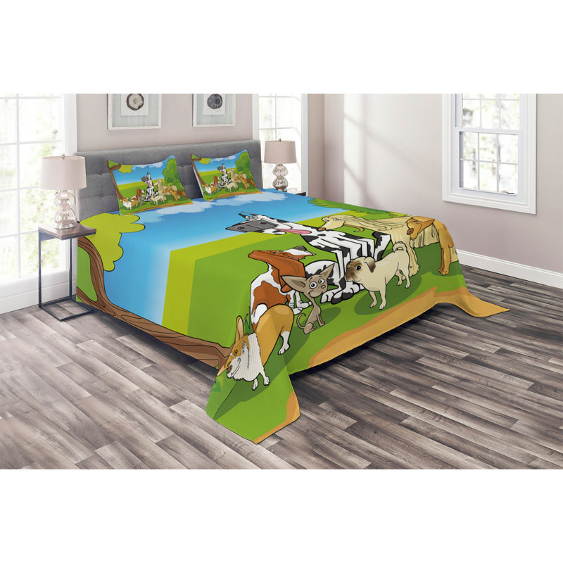 Dog Polyester Coverlet, King Bedspread + 2 Shams