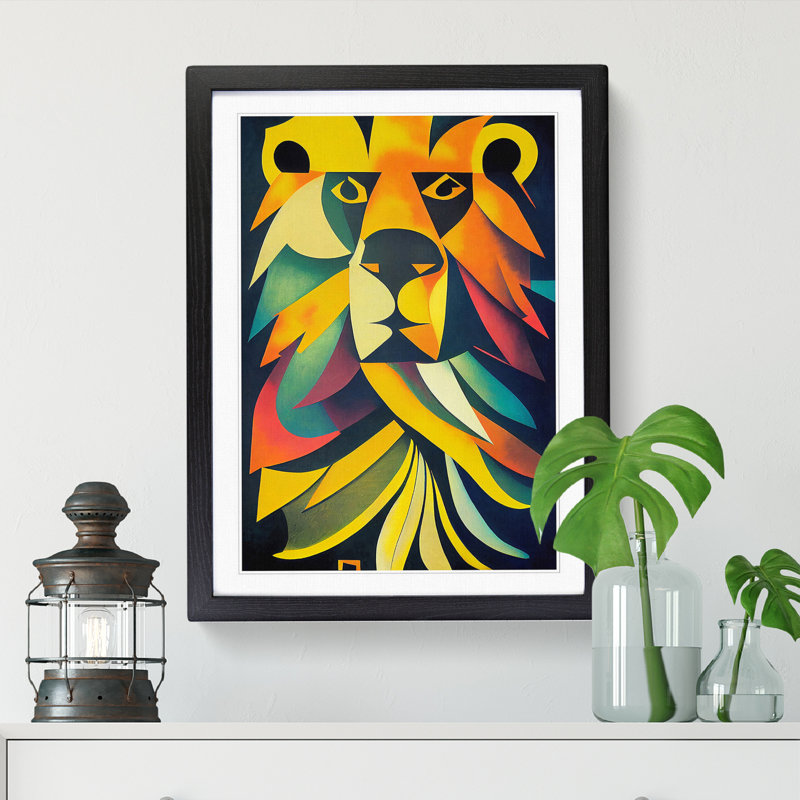 Lion Abstract Vol.4 - Picture Frame Print, Black, 64cm H x 46cm W x 2cm D