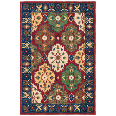 Tapis oriental bleu en laine touffeté à la main Govert