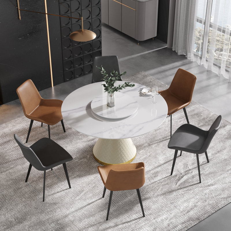 Table de salle à manger ronde avec plateau rotatif Patsy, H 29,5 po x l 53 po x L 53 po, Blanc