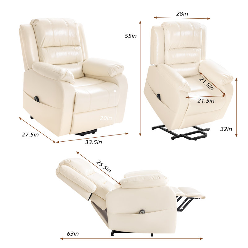Fauteuil inclinable lève-personne standard de 33 po Onterrio, Similicuir blanc