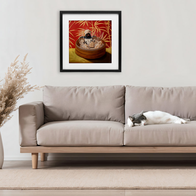 «Bamboo Steamer Bird», reproduction encadrée sous verre, conception de Lucia Heffernan, H 16 po x l 16 po, Cadre noir minuit