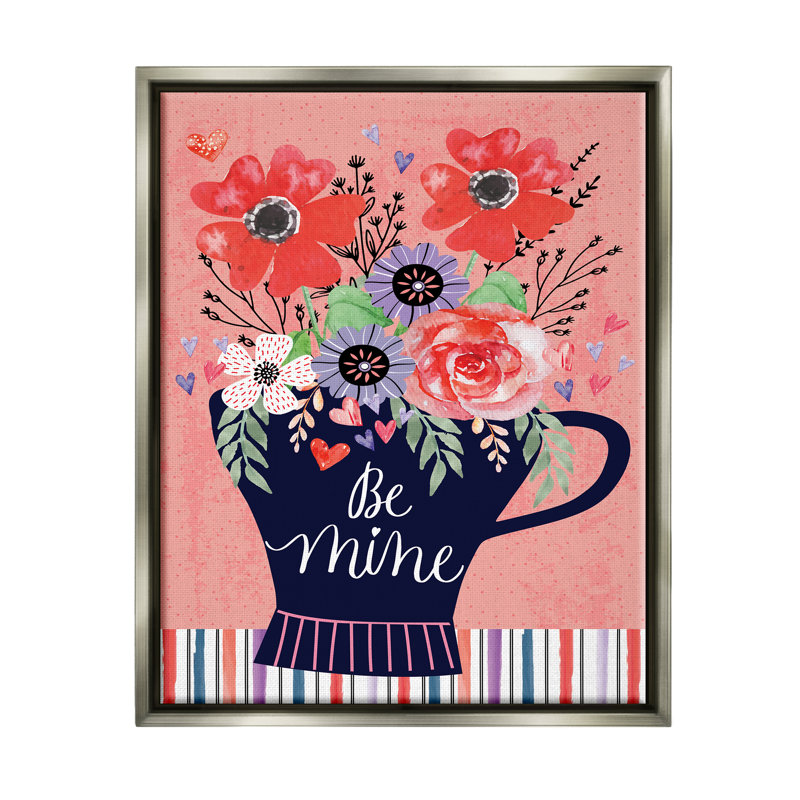 «Be Mine Flower Bouquet Romance Floater», art mural par ND Art, H 31 po x l 25 po x P 1,7 po, Cadre flottant gris lustré