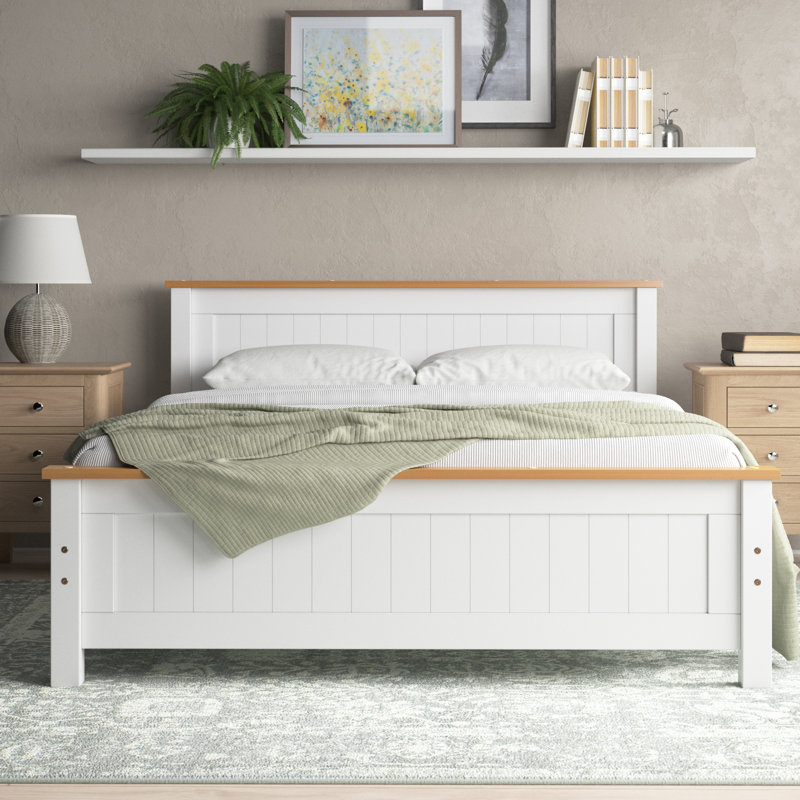 Aubrey Solid Wood Bed with Mattress, White, Kingsize (5'), 23cm King Spring