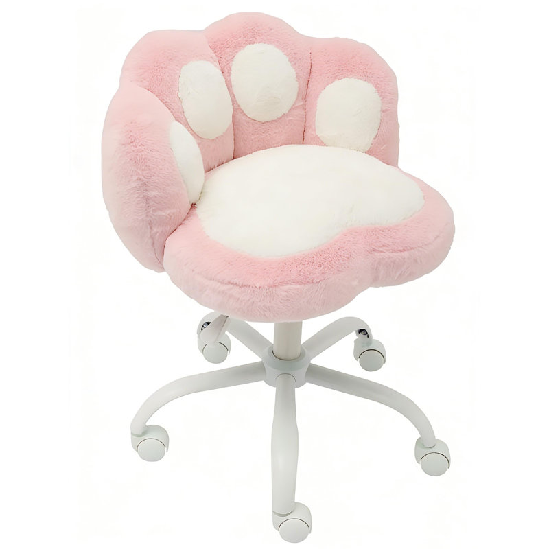 Chaise de coiffeuse avec dossier en forme de patte de chat et roulettes, chaise de bureau réglable en hauteur, jolie chaise de bureau à domicile