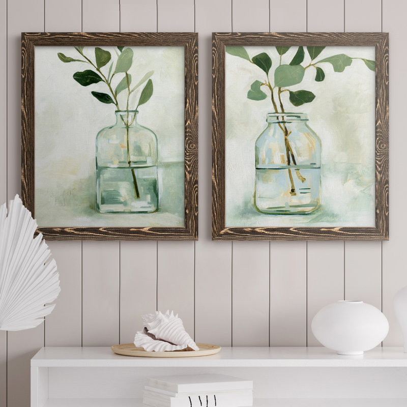 «Eucalyptus Branch Still Life I», ensemble de 2 peintures sur toile encadrées, H 24 po x l 36 po x P 1,5 po