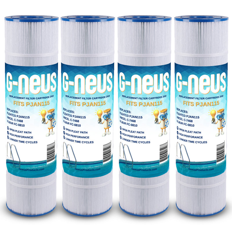 Filtre pour piscine et spa G-NEUS | Remplace Pleatco PJAN115, PJAN115-PAK4, C-7468-4, FC-6410 | Couverture de 115 pieds carrés (x4) | Cartouche de remplacement haute performance, paquet de 4