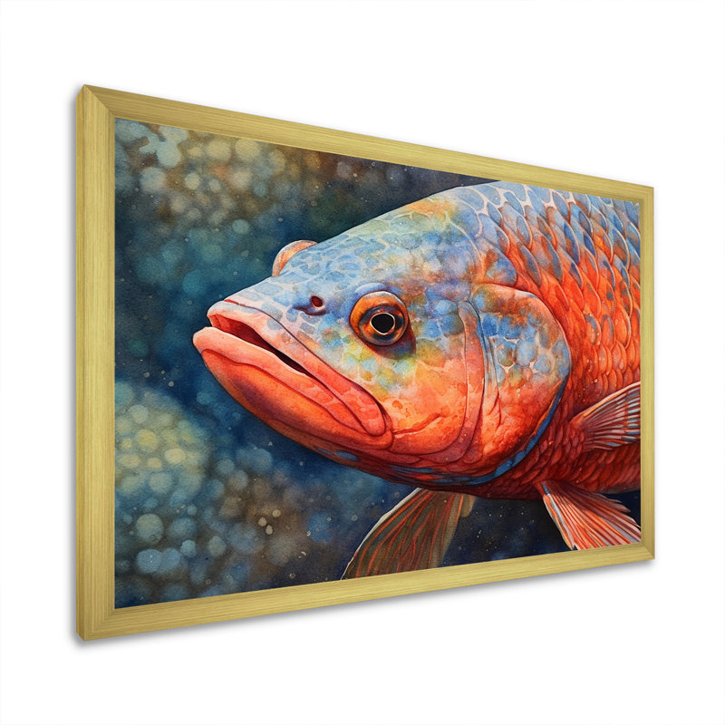 " Underwater Fish Fantasy I ", 24" H x 32" W x 0.5" D, Gold Single Picture Framed