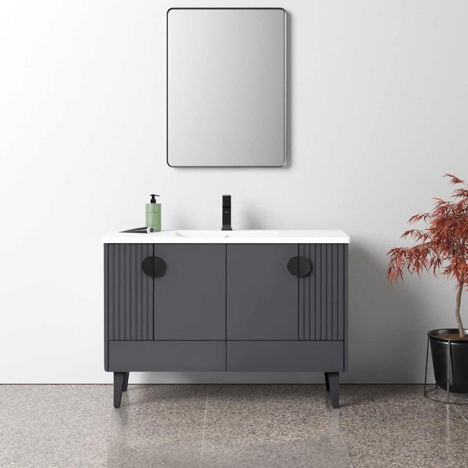 Saimah 48'' Single Bathroom Vanity, Black, Rock Gray
